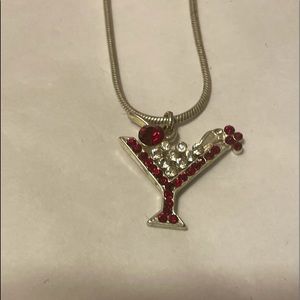 NWOT Cocktail Necklace Red And Clear Rhinestones